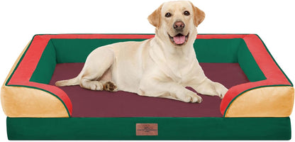 Waterproof Orthopedic Dog Bed for Extra Large Dogs | Supportive Egg Crate Foam XL Pet Bed with Removable Bolster, Dog Couch with Washable Cover & Non-Slip Bottom, 42x30 Inch - Colors B