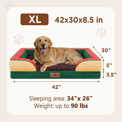 Waterproof Orthopedic Dog Bed for Extra Large Dogs | Supportive Egg Crate Foam XL Pet Bed with Removable Bolster, Dog Couch with Washable Cover & Non-Slip Bottom, 42x30 Inch - Colors B