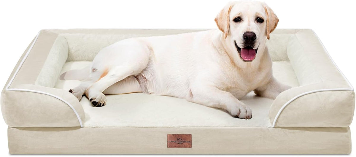 Waterproof Orthopedic Dog Bed for Extra Large Dogs | Supportive Egg Crate Foam XL Pet Bed with Removable Bolster, Dog Couch with Washable Cover & Non-Slip Bottom, 42x30 Inch - Colors B