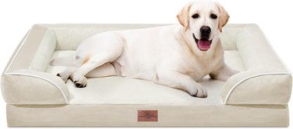 Waterproof Orthopedic Dog Bed for Extra Large Dogs | Supportive Egg Crate Foam XL Pet Bed with Removable Bolster, Dog Couch with Washable Cover & Non-Slip Bottom, 42x30 Inch - Colors B