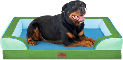 Waterproof Orthopedic Dog Bed for Extra Large Dogs | Supportive Egg Crate Foam XL Pet Bed with Removable Bolster, Dog Couch with Washable Cover & Non-Slip Bottom, 42x30 Inch - Colors B