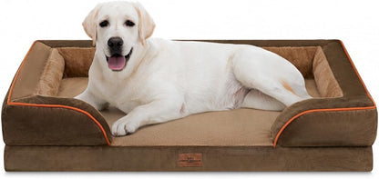 Waterproof Orthopedic Dog Bed for Extra Large Dogs | Supportive Egg Crate Foam XL Pet Bed with Removable Bolster, Dog Couch with Washable Cover & Non-Slip Bottom, 42x30 Inch - Colors B