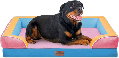 Waterproof Orthopedic Dog Bed for Extra Large Dogs | Supportive Egg Crate Foam XL Pet Bed with Removable Bolster, Dog Couch with Washable Cover & Non-Slip Bottom, 42x30 Inch - Colors B