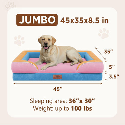Waterproof Orthopedic Dog Bed for Extra Large Dogs | Supportive Egg Crate Foam XL Pet Bed with Removable Bolster, Dog Couch with Washable Cover & Non-Slip Bottom, 42x30 Inch - Colors B