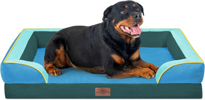 Waterproof Orthopedic Dog Bed for Extra Large Dogs | Supportive Egg Crate Foam XL Pet Bed with Removable Bolster, Dog Couch with Washable Cover & Non-Slip Bottom, 42x30 Inch - Colors B