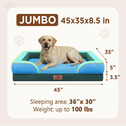 Waterproof Orthopedic Dog Bed for Extra Large Dogs | Supportive Egg Crate Foam XL Pet Bed with Removable Bolster, Dog Couch with Washable Cover & Non-Slip Bottom, 42x30 Inch - Colors B