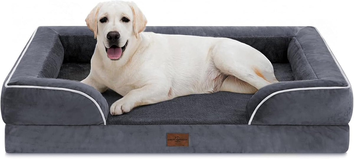 Waterproof Orthopedic Dog Bed for Extra Large Dogs | Supportive Egg Crate Foam XL Pet Bed with Removable Bolster, Dog Couch with Washable Cover & Non-Slip Bottom, 42x30 Inch - Colors B