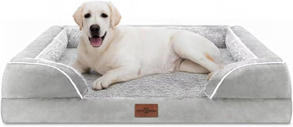 Waterproof Orthopedic Dog Bed for Extra Large Dogs | Supportive Egg Crate Foam XL Pet Bed with Removable Bolster, Dog Couch with Washable Cover & Non-Slip Bottom, 42x30 Inch - Colors B