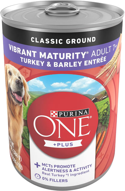 Plus Senior Wet Dog Food, Turkey & Barley, (12) 13 oz Cans