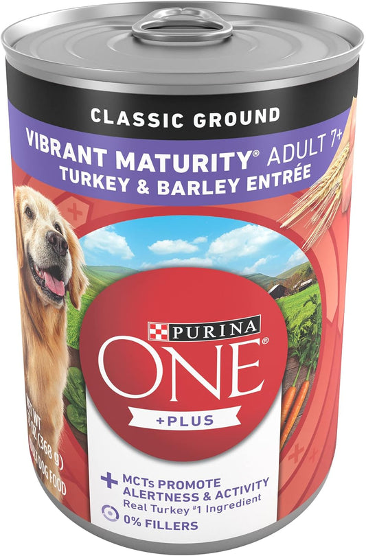 Plus Senior Wet Dog Food, Turkey & Barley, (12) 13 oz Cans
