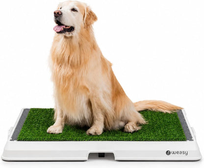 Weasy Indoor Dog Potty Tray for Large Dogs with Drain Hose | Reusable Dog Toilet | Indoor Potty Training System | Compatible with Weasy Bag - White and Gray - Large