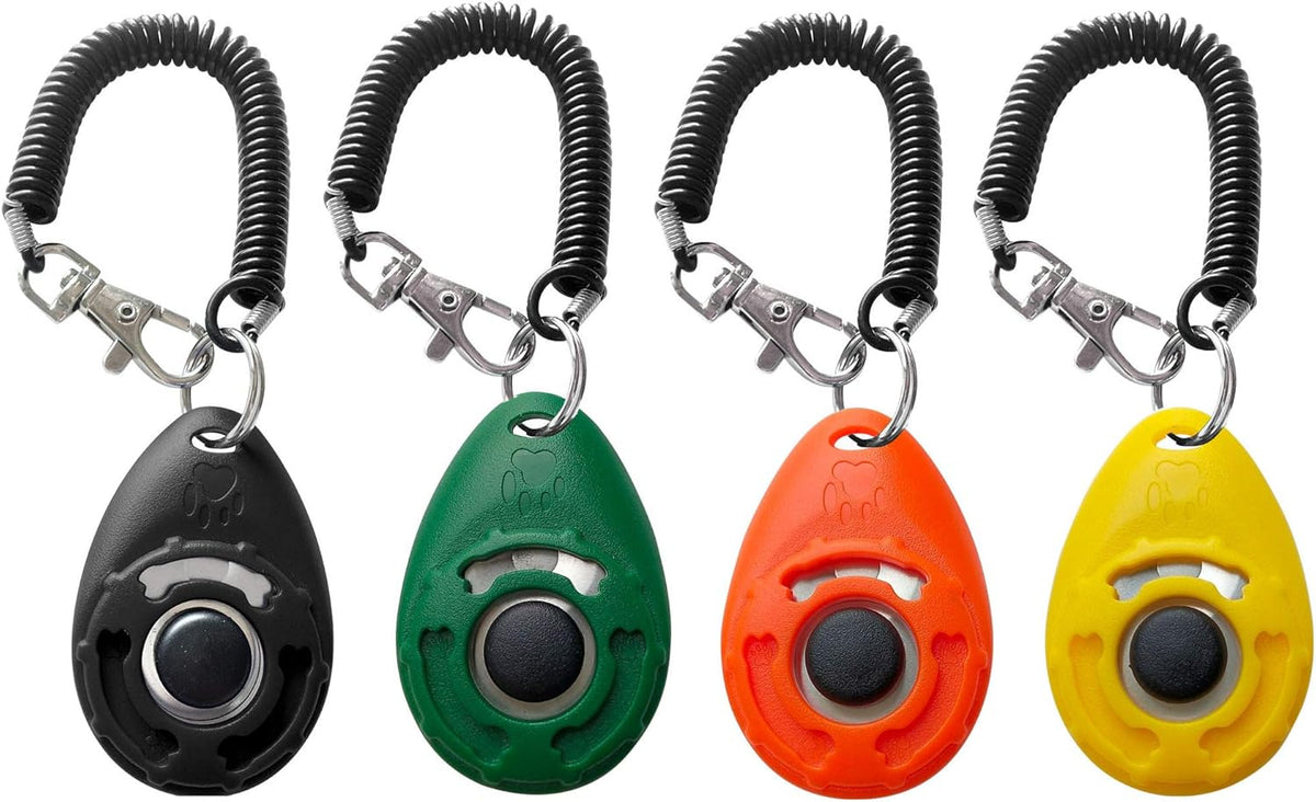 Pet Training Clicker with Wrist Strap - Dog Training Clickers for Puppy, Cat, Potty, Bird, Horse, Pet, Trainer Training Tools, Behavior Aids (Black +Deep Green + Tangerine + Yellow)