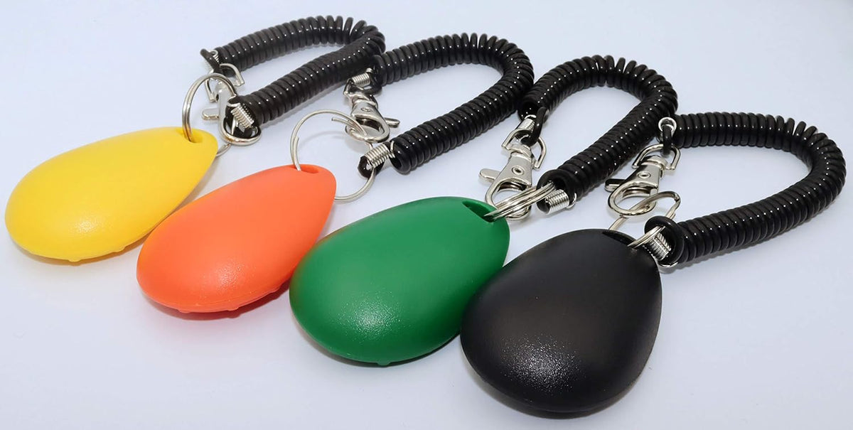 Pet Training Clicker with Wrist Strap - Dog Training Clickers for Puppy, Cat, Potty, Bird, Horse, Pet, Trainer Training Tools, Behavior Aids (Black +Deep Green + Tangerine + Yellow)