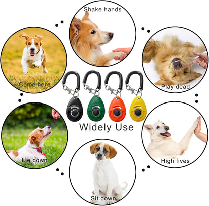 Pet Training Clicker with Wrist Strap - Dog Training Clickers for Puppy, Cat, Potty, Bird, Horse, Pet, Trainer Training Tools, Behavior Aids (Black +Deep Green + Tangerine + Yellow)