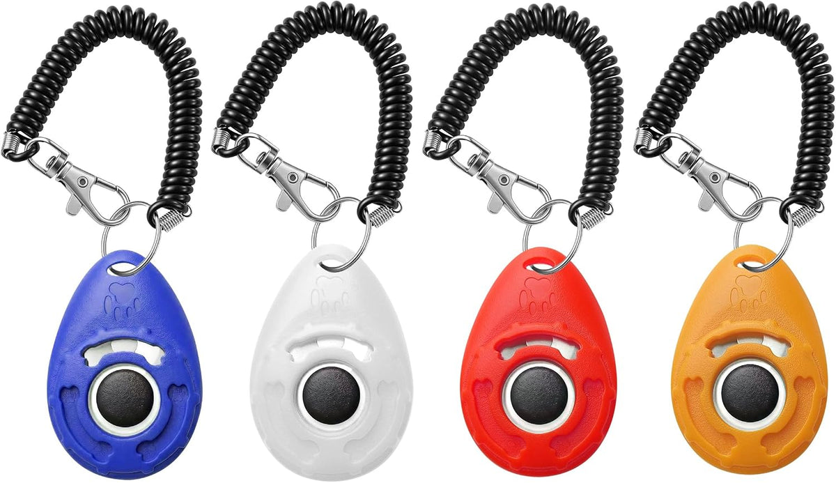 Pet Training Clicker with Wrist Strap - Dog Training Clickers for Puppy, Cat, Potty, Bird, Horse, Pet, Trainer Training Tools, Behavior Aids (Black +Deep Green + Tangerine + Yellow)