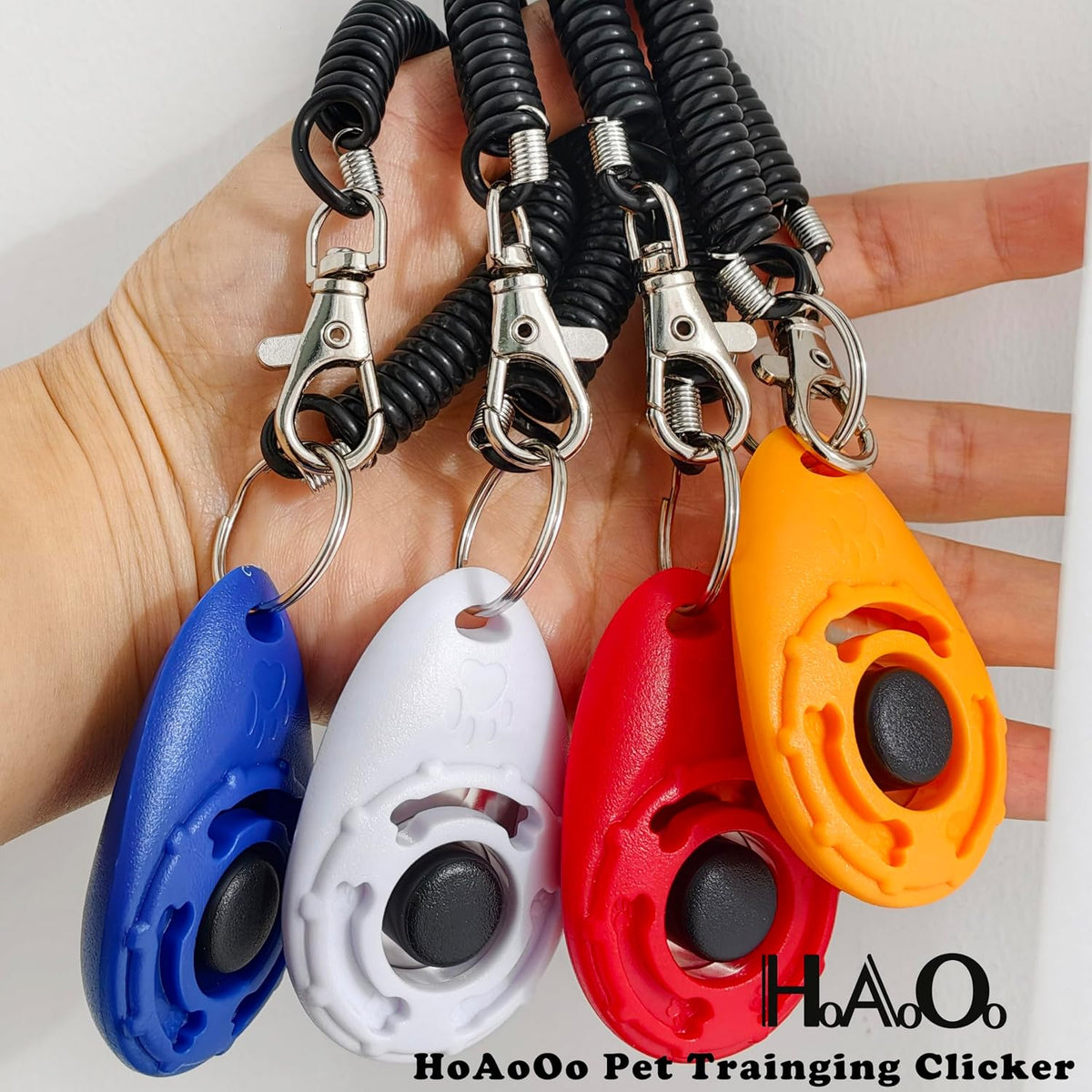 Pet Training Clicker with Wrist Strap - Dog Training Clickers for Puppy, Cat, Potty, Bird, Horse, Pet, Trainer Training Tools, Behavior Aids (Black +Deep Green + Tangerine + Yellow)