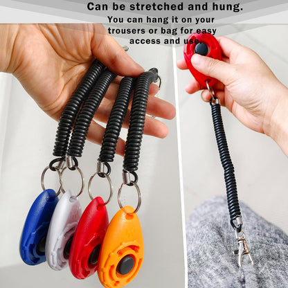 Pet Training Clicker with Wrist Strap - Dog Training Clickers for Puppy, Cat, Potty, Bird, Horse, Pet, Trainer Training Tools, Behavior Aids (Black +Deep Green + Tangerine + Yellow)