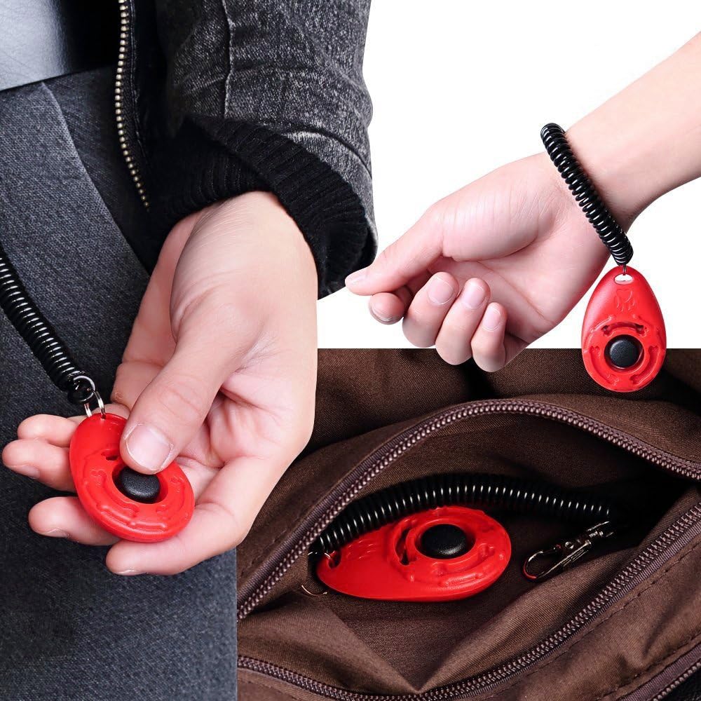 Pet Training Clicker with Wrist Strap - Dog Training Clickers for Puppy, Cat, Potty, Bird, Horse, Pet, Trainer Training Tools, Behavior Aids (Black +Deep Green + Tangerine + Yellow)