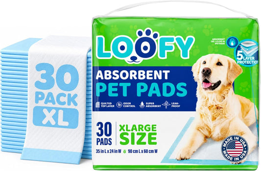Loofy Pee Pads for Dogs, Training Pads for Dogs, Dog Training Pads, X-Large 35x24, Leak-Proof, Quick-Dry, Super Absorbent Puppy Potty Pads