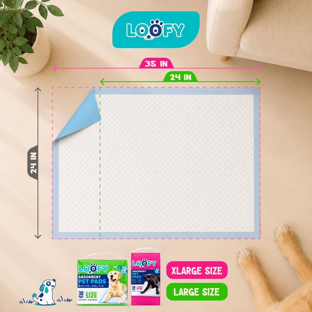 Loofy Pee Pads for Dogs, Training Pads for Dogs, Dog Training Pads, X-Large 35x24, Leak-Proof, Quick-Dry, Super Absorbent Puppy Potty Pads