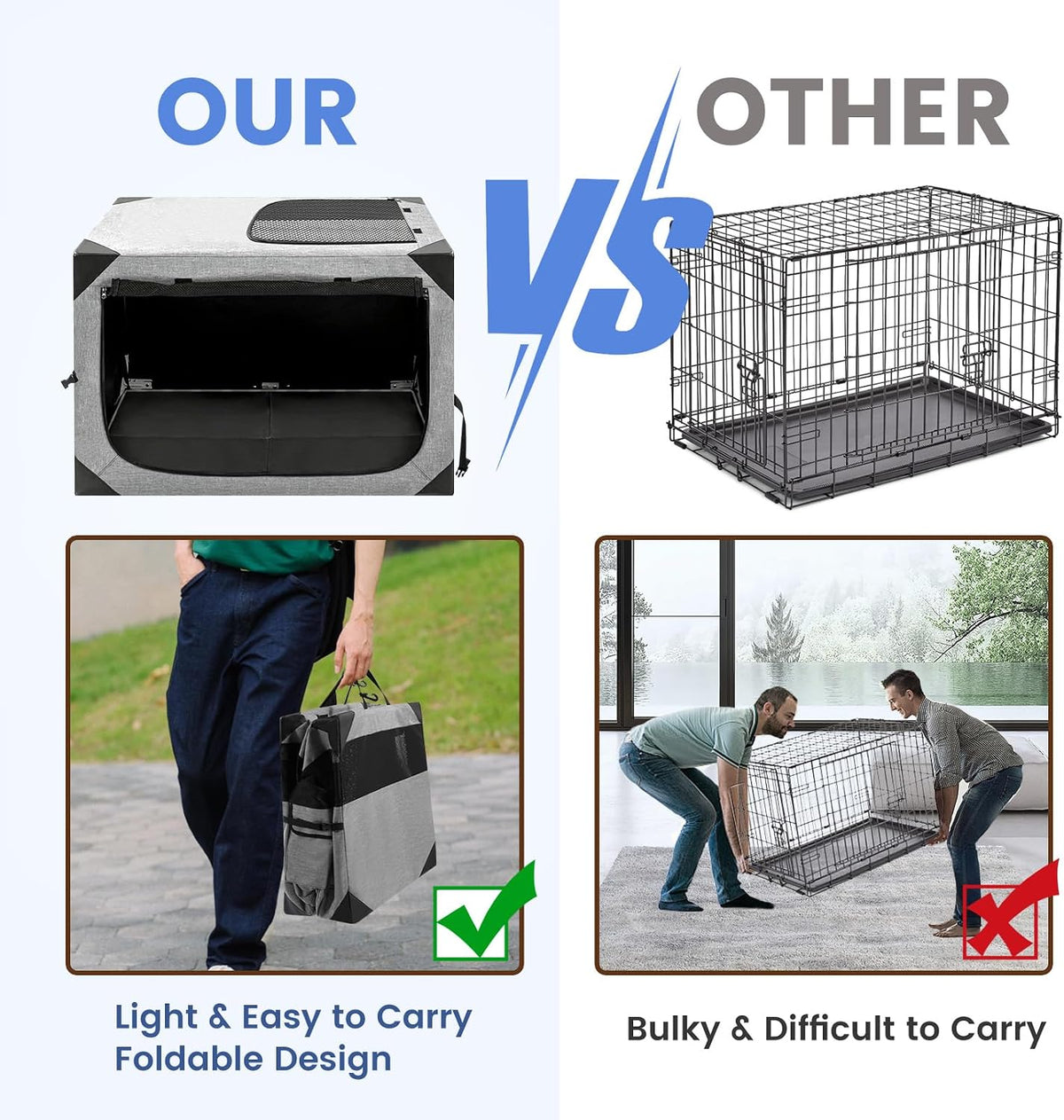 Dog Crate,36x25x25 Inch Large Dog Crate for Large or Medium Dogs, Portable and Foldable Design of Dog Cage, Perfect for Travel or Home Use, Dog Kennel with 2-Door and Durable Mesh Windows, Light Grey
