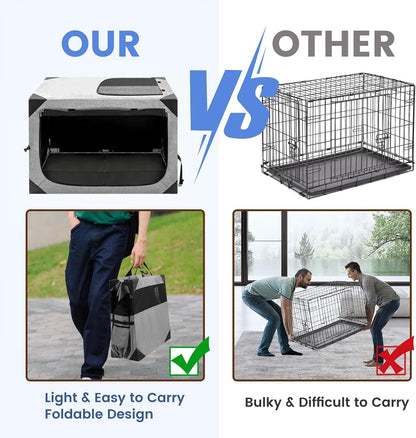 Dog Crate,36x25x25 Inch Large Dog Crate for Large or Medium Dogs, Portable and Foldable Design of Dog Cage, Perfect for Travel or Home Use, Dog Kennel with 2-Door and Durable Mesh Windows, Light Grey