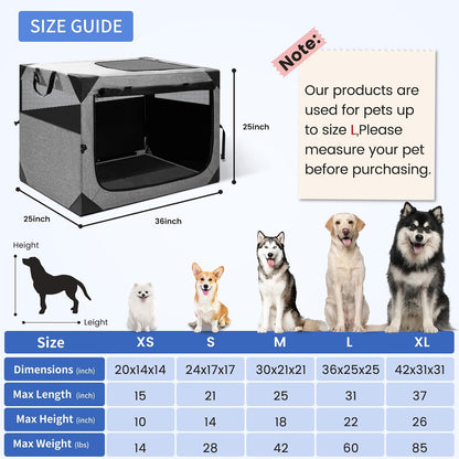 Dog Crate,36x25x25 Inch Large Dog Crate for Large or Medium Dogs, Portable and Foldable Design of Dog Cage, Perfect for Travel or Home Use, Dog Kennel with 2-Door and Durable Mesh Windows, Light Grey