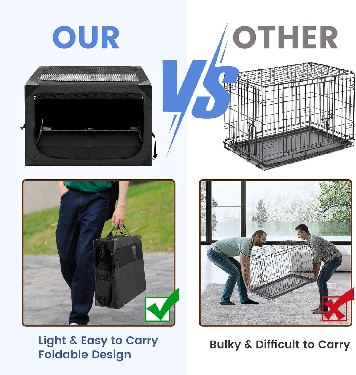 Dog Crate,36x25x25 Inch Large Dog Crate for Large or Medium Dogs, Portable and Foldable Design of Dog Cage, Perfect for Travel or Home Use, Dog Kennel with 2-Door and Durable Mesh Windows, Light Grey