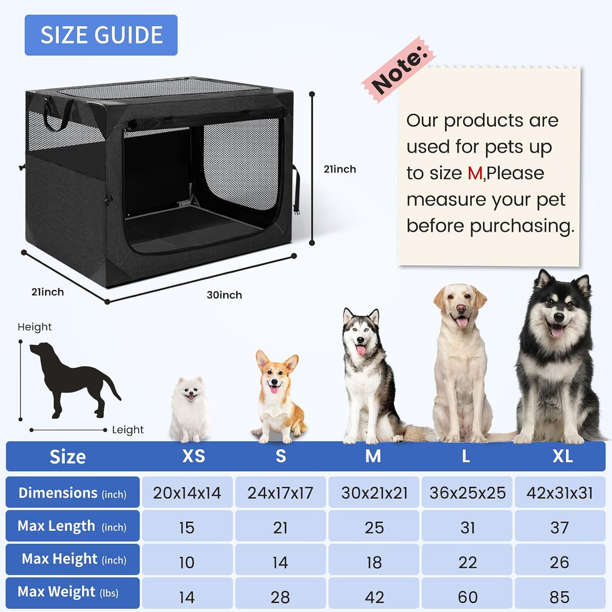 Dog Crate,36x25x25 Inch Large Dog Crate for Large or Medium Dogs, Portable and Foldable Design of Dog Cage, Perfect for Travel or Home Use, Dog Kennel with 2-Door and Durable Mesh Windows, Light Grey