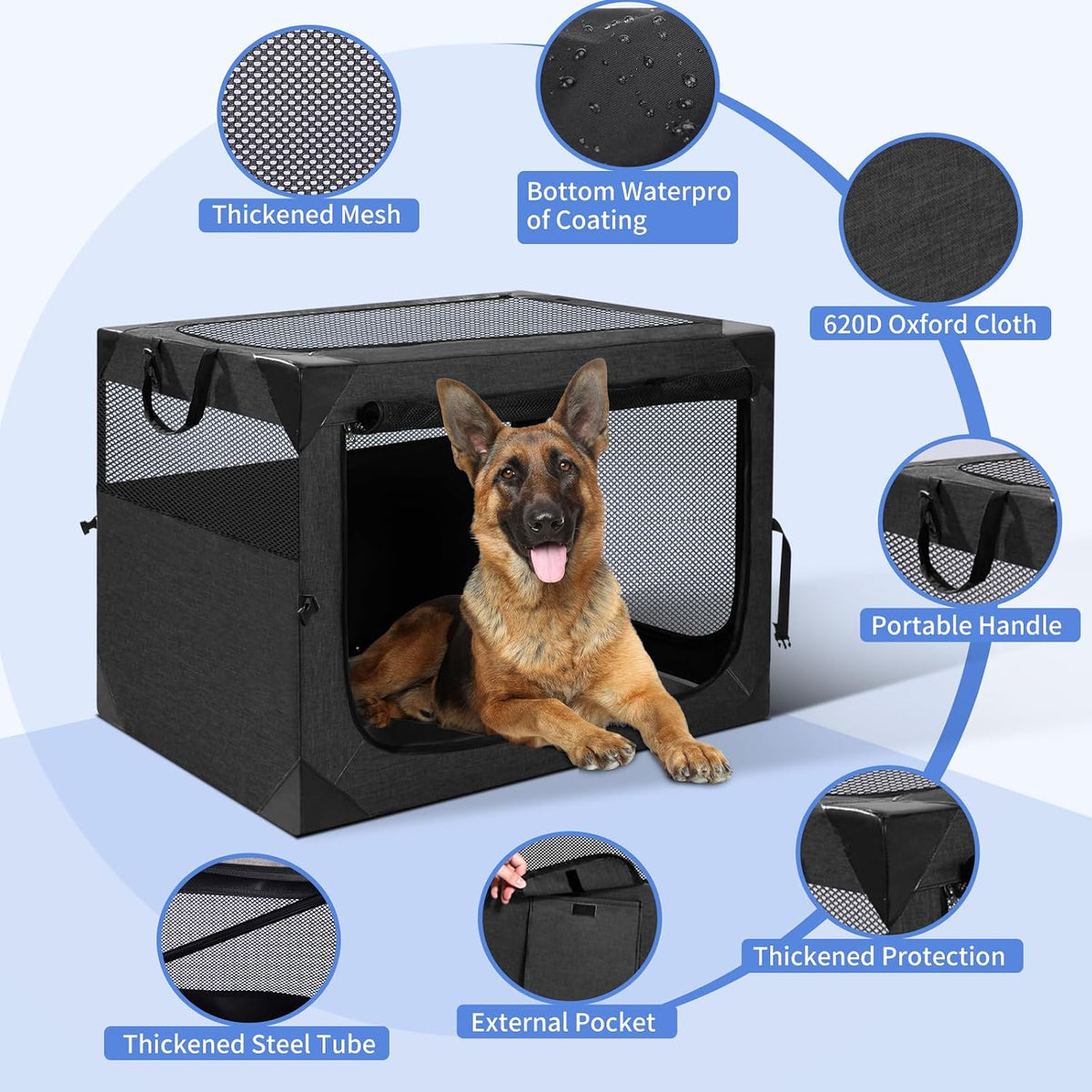 Dog Crate,36x25x25 Inch Large Dog Crate for Large or Medium Dogs, Portable and Foldable Design of Dog Cage, Perfect for Travel or Home Use, Dog Kennel with 2-Door and Durable Mesh Windows, Light Grey