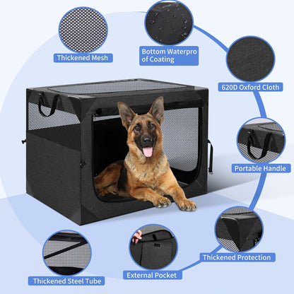 Dog Crate,36x25x25 Inch Large Dog Crate for Large or Medium Dogs, Portable and Foldable Design of Dog Cage, Perfect for Travel or Home Use, Dog Kennel with 2-Door and Durable Mesh Windows, Light Grey