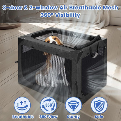 Dog Crate,36x25x25 Inch Large Dog Crate for Large or Medium Dogs, Portable and Foldable Design of Dog Cage, Perfect for Travel or Home Use, Dog Kennel with 2-Door and Durable Mesh Windows, Light Grey
