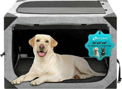 Dog Crate,36x25x25 Inch Large Dog Crate for Large or Medium Dogs, Portable and Foldable Design of Dog Cage, Perfect for Travel or Home Use, Dog Kennel with 2-Door and Durable Mesh Windows, Light Grey