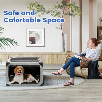 Dog Crate,36x25x25 Inch Large Dog Crate for Large or Medium Dogs, Portable and Foldable Design of Dog Cage, Perfect for Travel or Home Use, Dog Kennel with 2-Door and Durable Mesh Windows, Light Grey