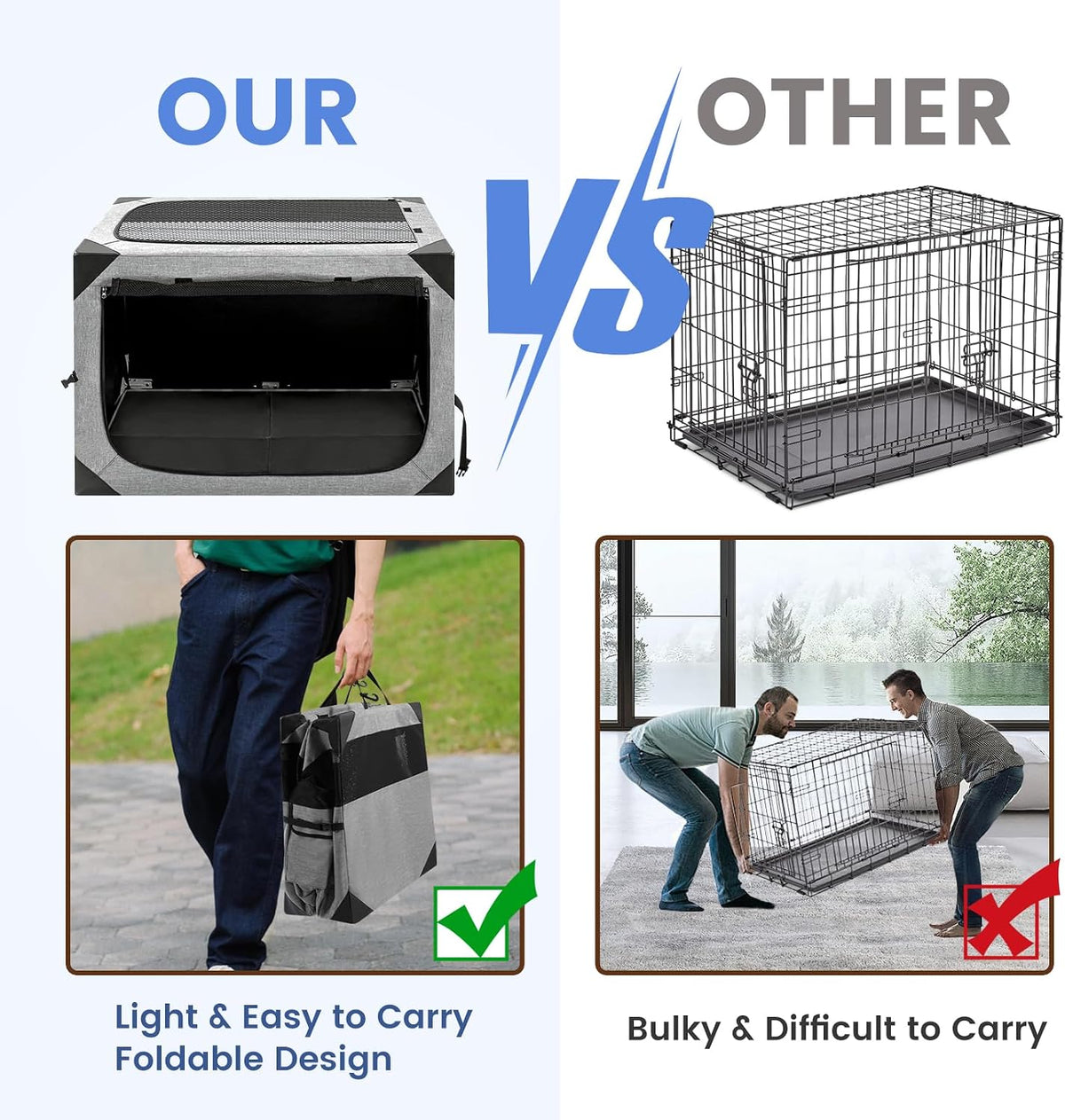 Dog Crate,36x25x25 Inch Large Dog Crate for Large or Medium Dogs, Portable and Foldable Design of Dog Cage, Perfect for Travel or Home Use, Dog Kennel with 2-Door and Durable Mesh Windows, Light Grey