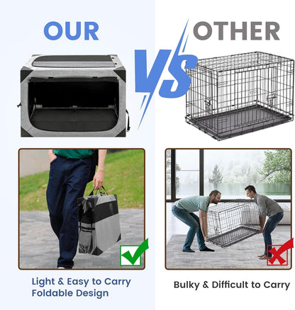 Dog Crate,36x25x25 Inch Large Dog Crate for Large or Medium Dogs, Portable and Foldable Design of Dog Cage, Perfect for Travel or Home Use, Dog Kennel with 2-Door and Durable Mesh Windows, Light Grey