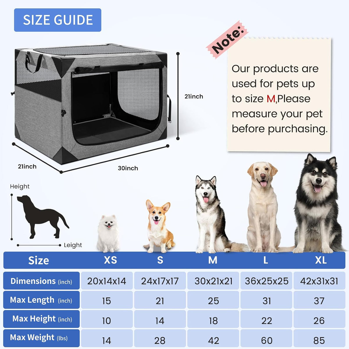 Dog Crate,36x25x25 Inch Large Dog Crate for Large or Medium Dogs, Portable and Foldable Design of Dog Cage, Perfect for Travel or Home Use, Dog Kennel with 2-Door and Durable Mesh Windows, Light Grey