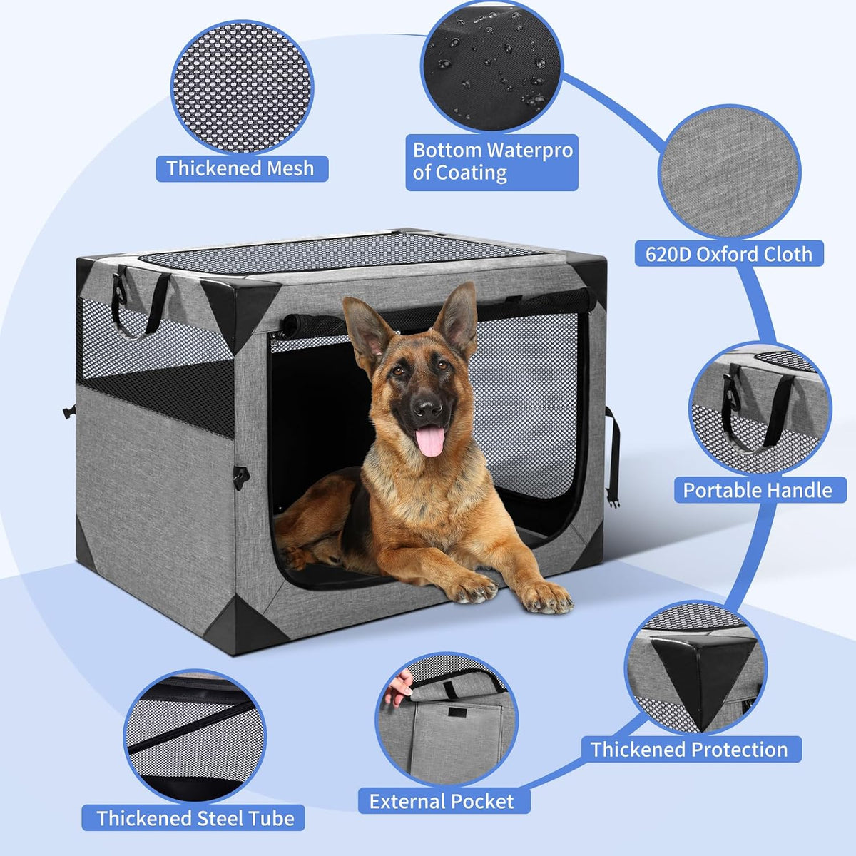 Dog Crate,36x25x25 Inch Large Dog Crate for Large or Medium Dogs, Portable and Foldable Design of Dog Cage, Perfect for Travel or Home Use, Dog Kennel with 2-Door and Durable Mesh Windows, Light Grey