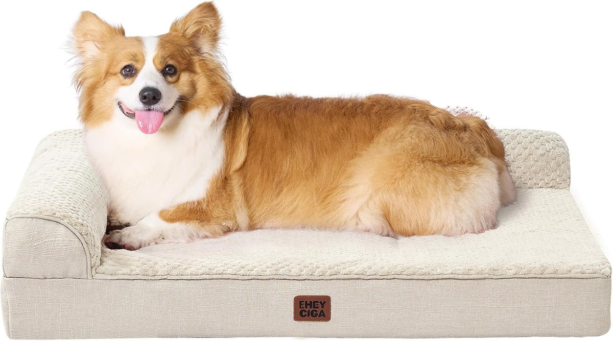 Orthopedic Dog Bed Medium Size, Memory Foam Dog Bed, Grey | Small Dog Sofa with Washable Removable Cover, Waterproof Pet Couch for Crate with Nonskid Bottom, 30x20x6