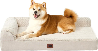 Orthopedic Dog Bed Medium Size, Memory Foam Dog Bed, Grey | Small Dog Sofa with Washable Removable Cover, Waterproof Pet Couch for Crate with Nonskid Bottom, 30x20x6