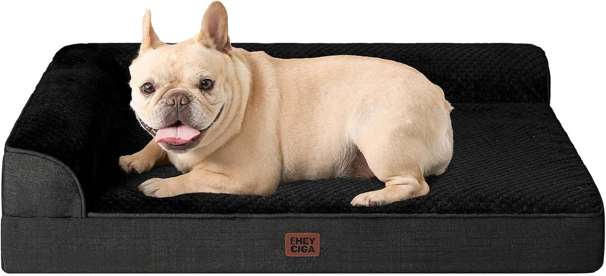 Orthopedic Dog Bed Medium Size, Memory Foam Dog Bed, Grey | Small Dog Sofa with Washable Removable Cover, Waterproof Pet Couch for Crate with Nonskid Bottom, 30x20x6