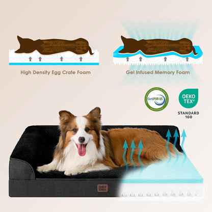 Orthopedic Dog Bed Medium Size, Memory Foam Dog Bed, Grey | Small Dog Sofa with Washable Removable Cover, Waterproof Pet Couch for Crate with Nonskid Bottom, 30x20x6