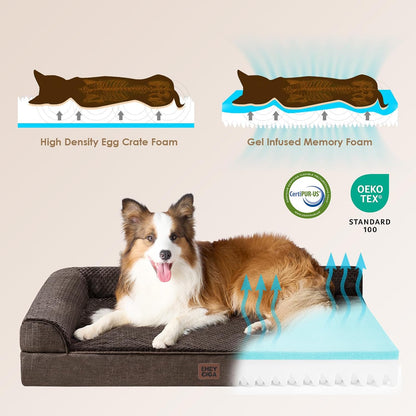 Orthopedic Dog Bed Medium Size, Memory Foam Dog Bed, Grey | Small Dog Sofa with Washable Removable Cover, Waterproof Pet Couch for Crate with Nonskid Bottom, 30x20x6