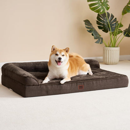 Orthopedic Dog Bed Medium Size, Memory Foam Dog Bed, Grey | Small Dog Sofa with Washable Removable Cover, Waterproof Pet Couch for Crate with Nonskid Bottom, 30x20x6