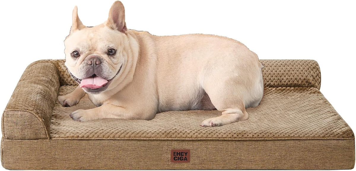 Orthopedic Dog Bed Medium Size, Memory Foam Dog Bed, Grey | Small Dog Sofa with Washable Removable Cover, Waterproof Pet Couch for Crate with Nonskid Bottom, 30x20x6