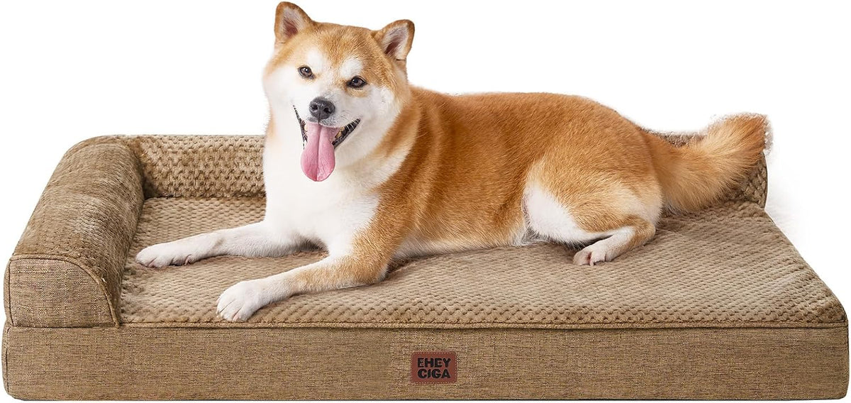 Orthopedic Dog Bed Medium Size, Memory Foam Dog Bed, Grey | Small Dog Sofa with Washable Removable Cover, Waterproof Pet Couch for Crate with Nonskid Bottom, 30x20x6