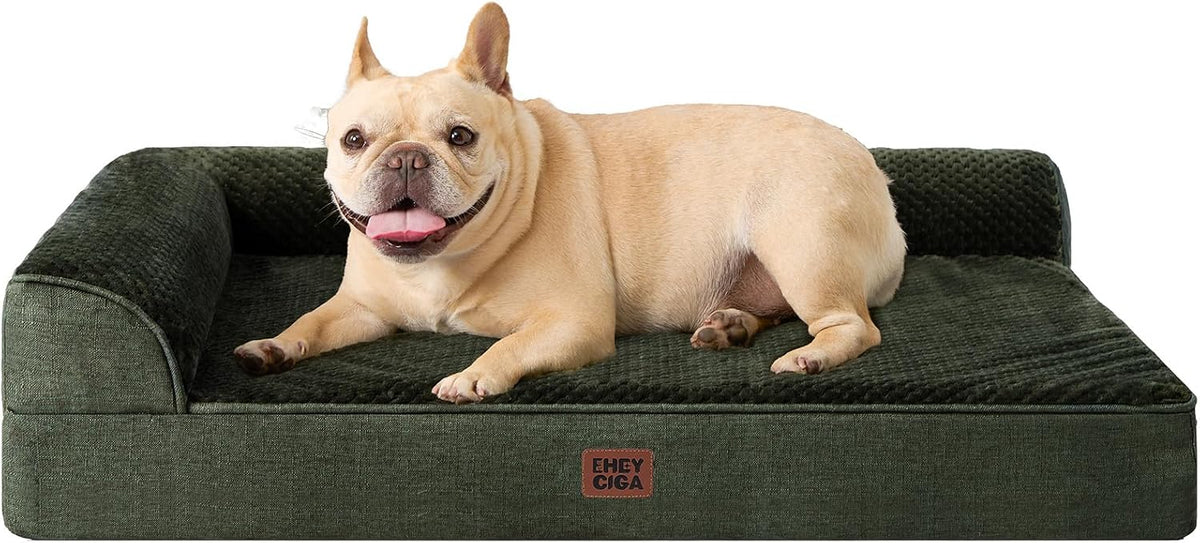 Orthopedic Dog Bed Medium Size, Memory Foam Dog Bed, Grey | Small Dog Sofa with Washable Removable Cover, Waterproof Pet Couch for Crate with Nonskid Bottom, 30x20x6