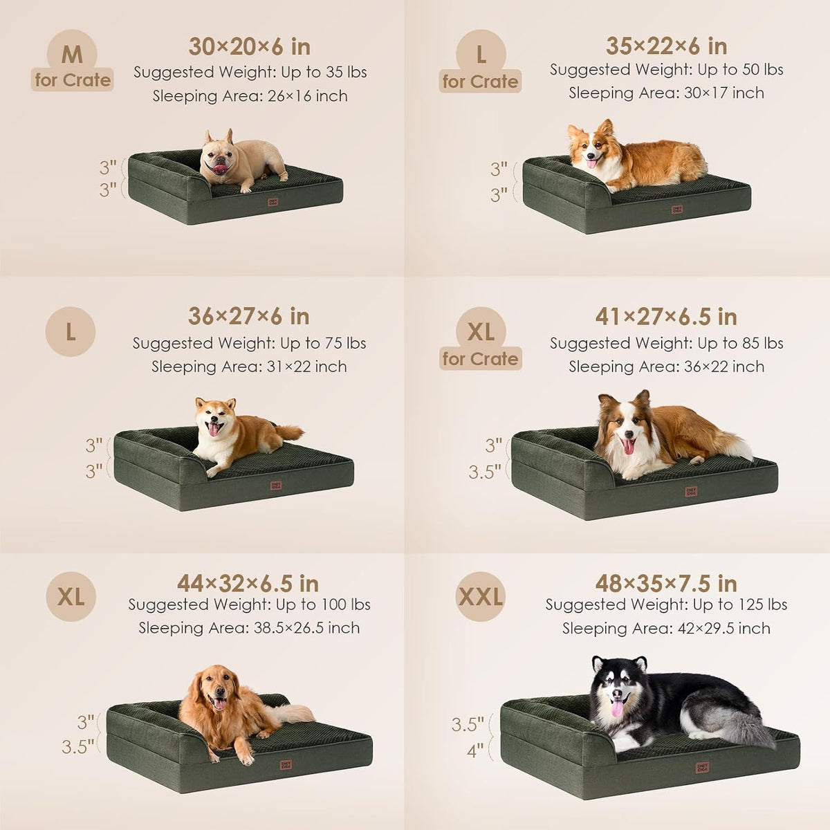 Orthopedic Dog Bed Medium Size, Memory Foam Dog Bed, Grey | Small Dog Sofa with Washable Removable Cover, Waterproof Pet Couch for Crate with Nonskid Bottom, 30x20x6