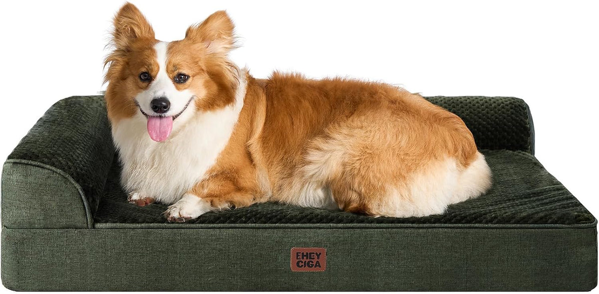 Orthopedic Dog Bed Medium Size, Memory Foam Dog Bed, Grey | Small Dog Sofa with Washable Removable Cover, Waterproof Pet Couch for Crate with Nonskid Bottom, 30x20x6