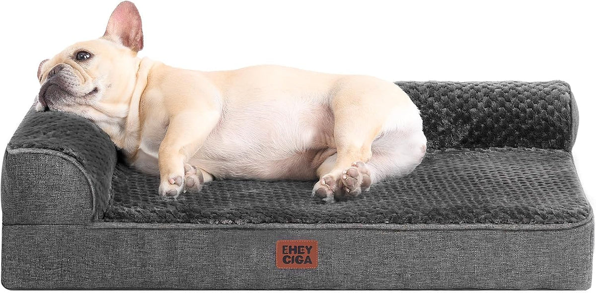Orthopedic Dog Bed Medium Size, Memory Foam Dog Bed, Grey | Small Dog Sofa with Washable Removable Cover, Waterproof Pet Couch for Crate with Nonskid Bottom, 30x20x6